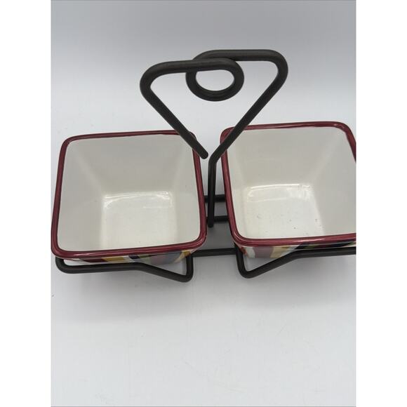 Pampered Chef Simple Additions Striped Square Condiment Bowls & Metal Caddy 1944 - Picture 2 of 7